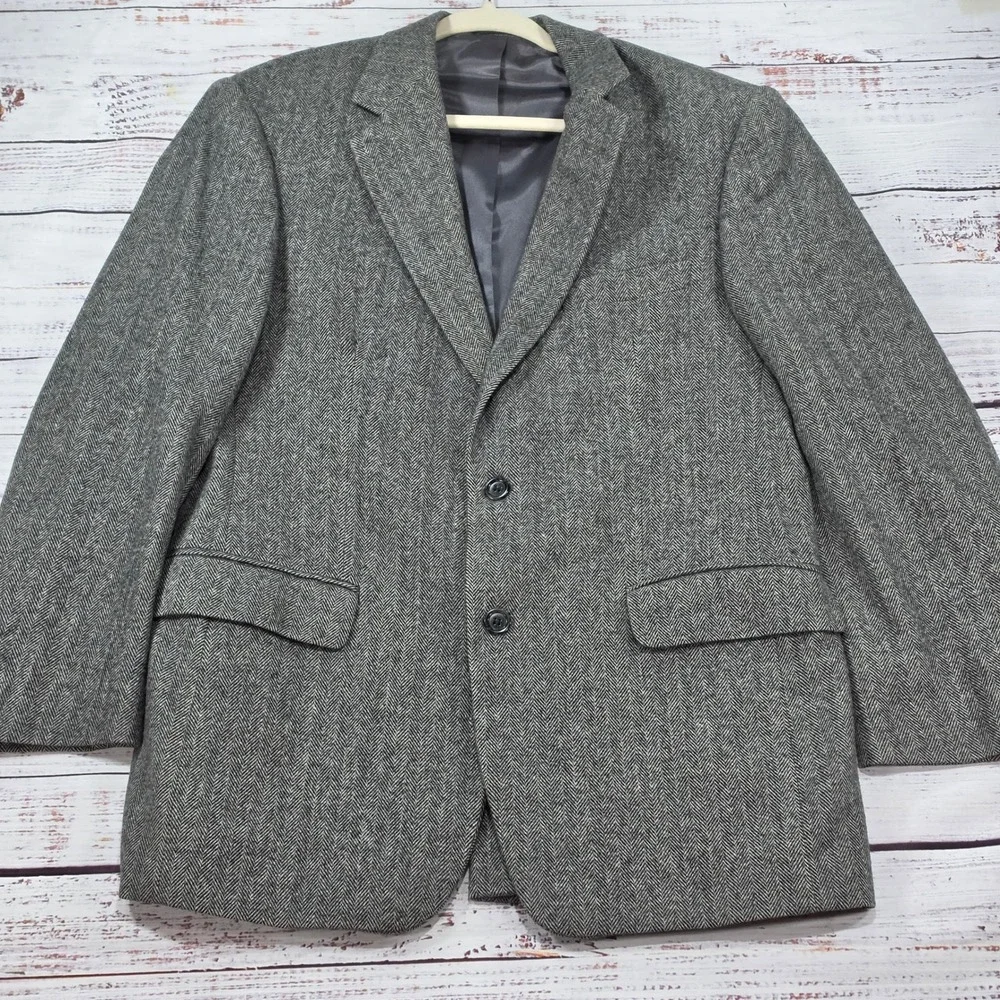 Chereskin Sport Coat Mens 42R Grey Excellent Herringbone Camel Hair Blend Blazer